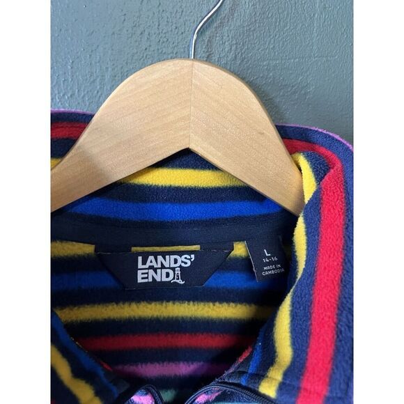 Lands End Womens Multicolor Striped Fleece Mock Neck Sweater Size Large - Picture 3 of 3